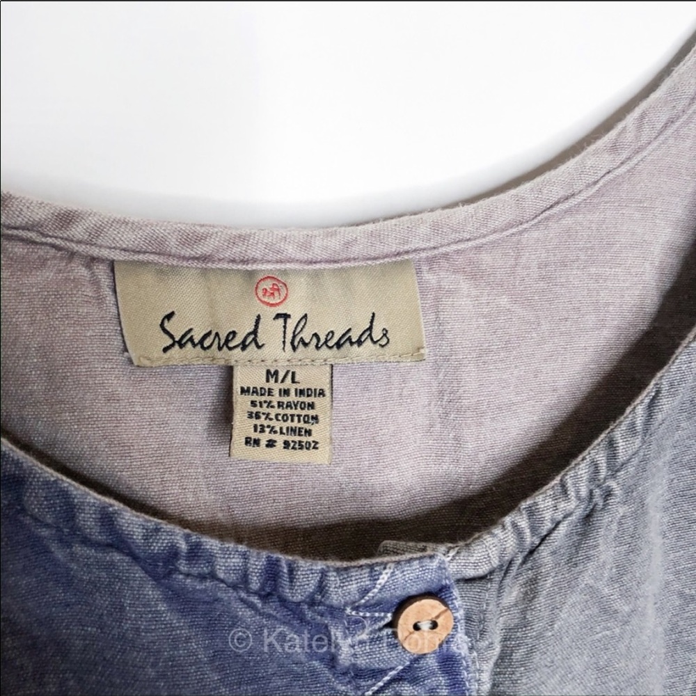 Sacred Threads Linen Patchwork Boho Crop Top M - Picture 7 of 7